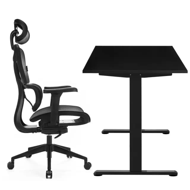 Reguliuojamo aukščio elektrinio stalo Flex+ 120/67 ir ergonomiškos kėdės Control Series komplektas